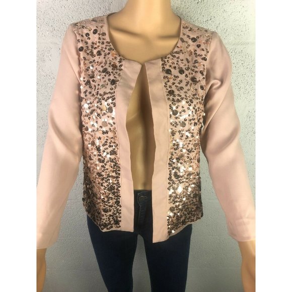 GAP Rose Gold Sequins Blazer Open Front Blush-Tone Style S/827928-00 Size S - Picture 2 of 9